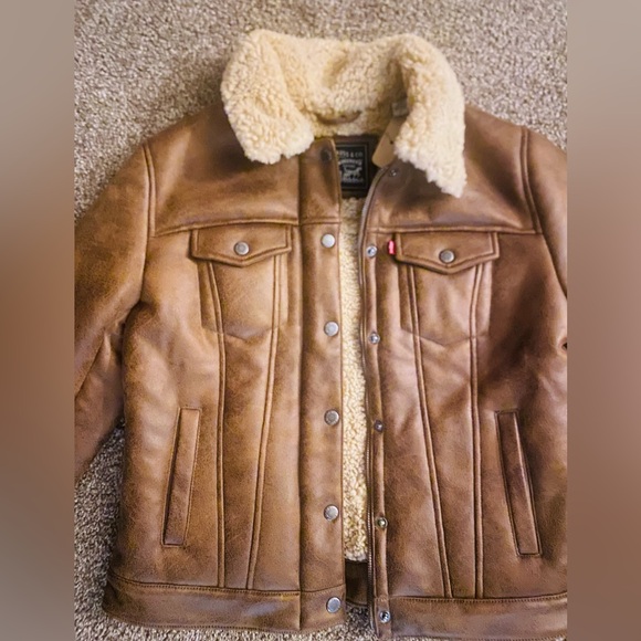 Tan Sherpa Faux Leather Type Jacket| Women Size S|NWT - Picture 2 of 6